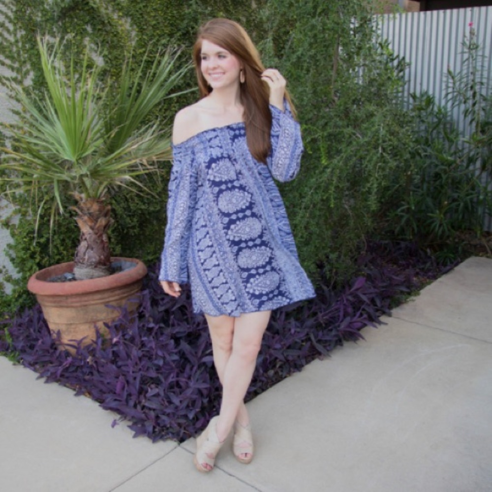 Blue and white dress